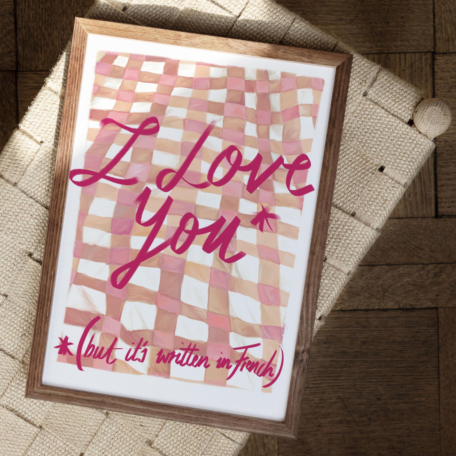 I Love You in French, Pink - 30 x 40 cm